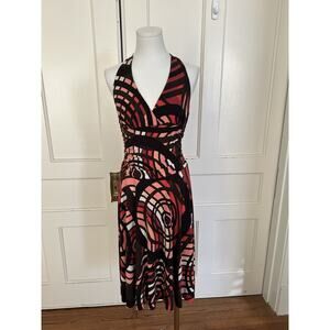 Vtg. Y2K My Michelle Groovy Halter Fit and Flare Dress Juniors Size Large Brown